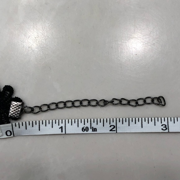 Black Flower Lace Floral Choker with Dangly Chains - Picture 7 of 10